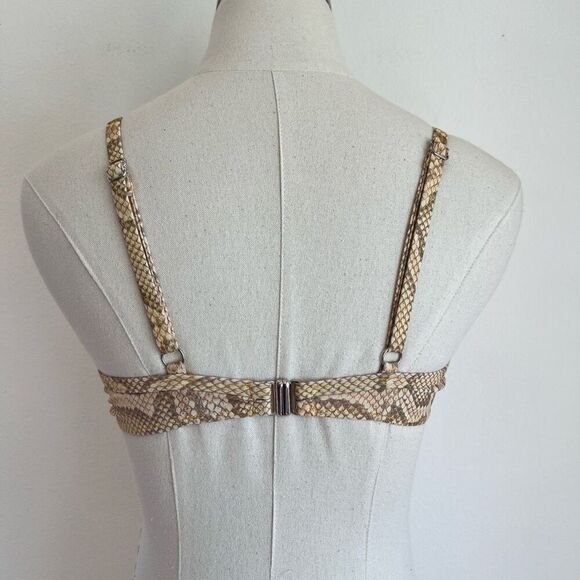 Romwe Underwire Snakeskin Print Bikini Swimsuit Top Size Small Yellow and Tan - Picture 4 of 12